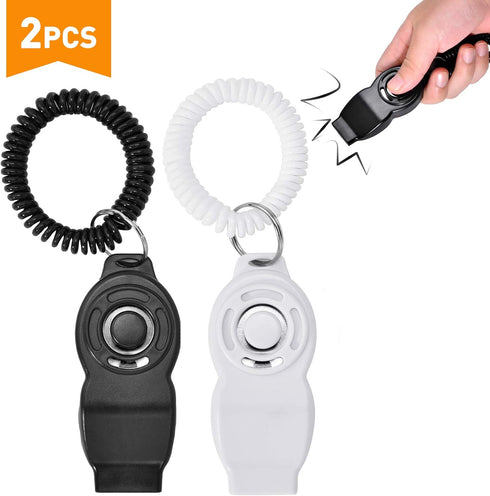 Dog Training Clickers and Whistle, 2-Pack (White + Black) for Positive Reinforcement, Fix Undesired Behaviors