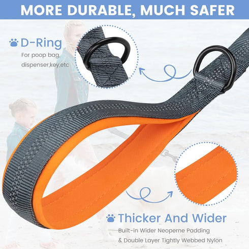 PuppyDoggy 18in Short Dog Leash with Padded Handle, 3 Reflective Threads for Large Medium Dogs, 2 Pack