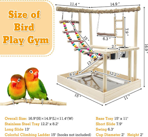 Hamiledyi Bird Playground Parrots Wood Perch Stand Cockatiel Playground Bird Play Gym Colours Climb Ladders Swing