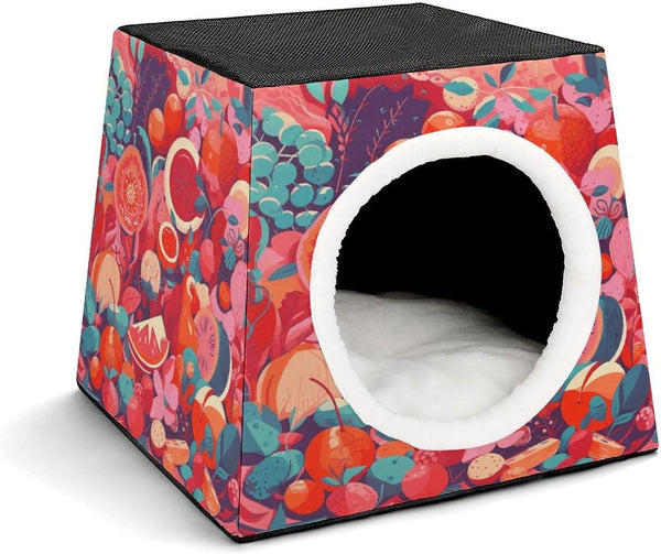 ZGHQHCDRH Stylish and Durable Small Pet Beds, Colorful Food Patterns Printing and Pet