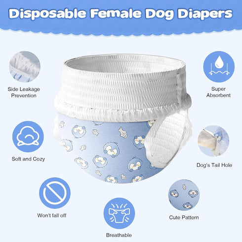 360 (30XL) Ambreview Dog Diapers Female, Disposable Pulled Up Dog Diaper with Stretchy Waist, Super Absorbent