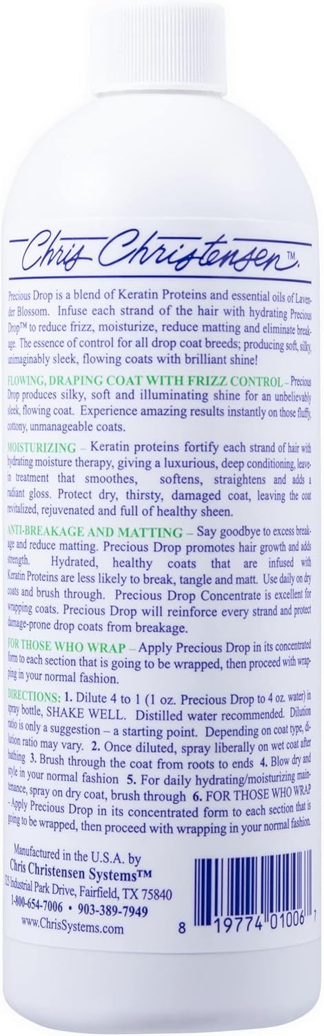 Chris Christensen Precious Drop Concentrate Dog Conditioner, Reduces Frizz & Matting, 16 oz, Groom Like a Professional