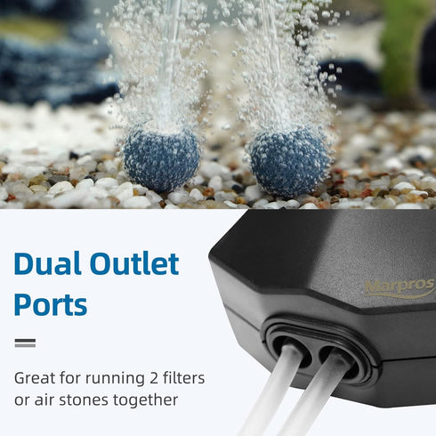 Aquarium Air Pump, Marpros 2 Outlet Adjustable Bubbler for Fish Tank, Super Quiet Oxygen Pump for 20 to 40 Gallon