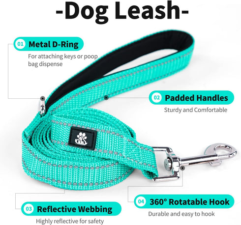 IVY&LANE 2 Pack Reflective Dog Collars and Leash Set, Adjustable Neoprene Padded Collars for Small Medium Large Dogs