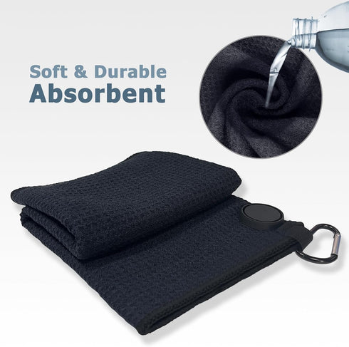 Magnetic Golf Towel - Exquisit Microfiber Waffle Black Towel Golf Accessories for Men & Women 20"x20"