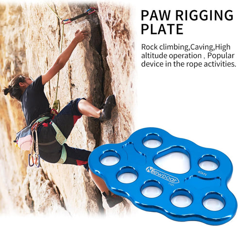 NewDoar 40KN Paw Rigging Plate with 4/5 Holes for Rock Climbing Gear, 8 Holes, Blue