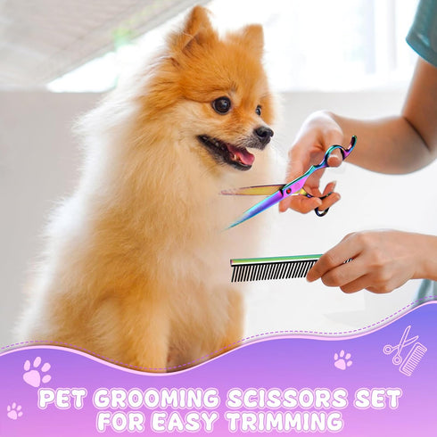 Set, 7 Inch/8 Inch Professional Dog Grooming Scissors Pet Grooming Scissors Chunkers Shears for Dog, Curved Dog