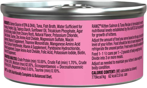 -2.8 oz Pack 18) Rawz Natural Premium Pate Canned Kitten Wet Food - Made with Real Meat Ingredients No BPA or Gums Cans