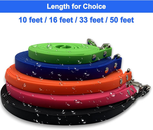 Dog Training Leash - Waterproof Long TPU Leash, Easy to Clean, 10FT/15FT/33FT/50FT for Recall Training and Outdoor