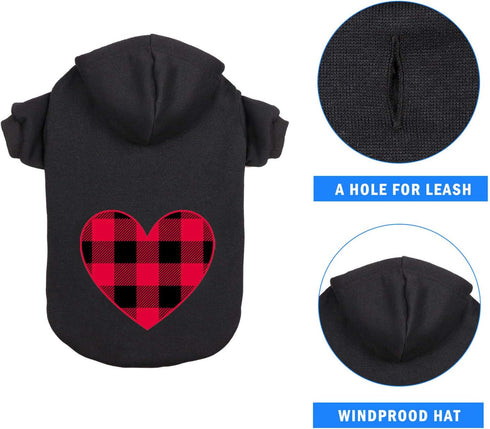 Black Buffalo Plaid Dog Hoodie Sweater, Warm and Soft, Cozy Pet Clothes (XS)