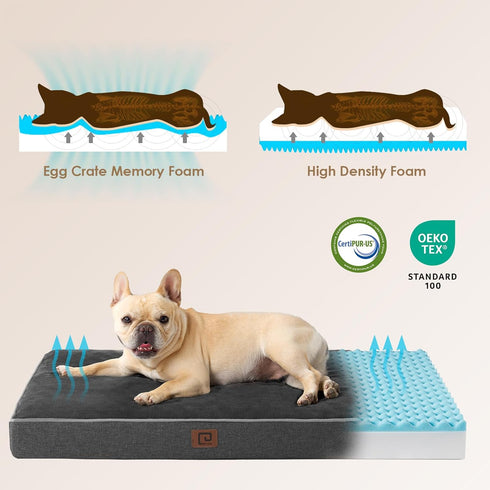 EHEYCIGA Orthopedic Memory Foam Dog Beds for Jumbo Dogs with Removable Waterproof Liner, Dark Grey, 47x29