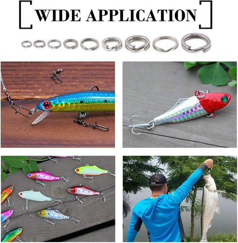 Hilitchi 210Pcs Fishing Tackle Split Rings, High Strength Stainless Steel, 9 Sizes for Heavy Fishing Lures Connector