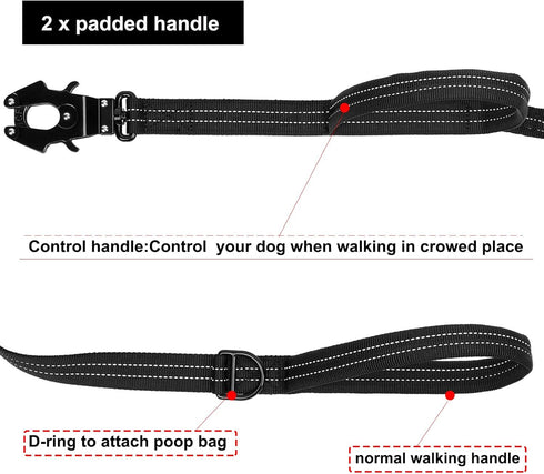 ICEFANG Tactical Dog Leash - K9 Training Bungee Lead with 2 Control Handles, Heavy Duty for Medium Large Dogs