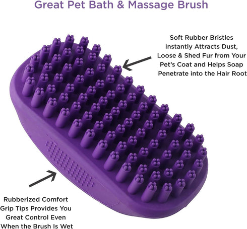 Hertzko Pet Bath & Massage Brush - Dog Bath Scrubber for Shampooing and Massaging Dogs, Cats, Small Animals