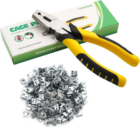 Wire Cage Buckle Pliers with 600 Wire Cage Clips Wire Cage Fasten Clips Buckle Pliers Tools for Rabbit Bird Poultry Chicken Cage Building Installation