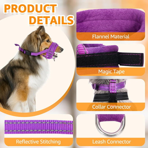 SlowTon Soft Dog Muzzle, Adjustable Padded Nylon Muzzle for Large Medium Dogs, Anti Chewing Barking Biting (Purple, S)