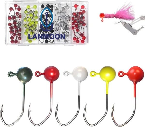 Lanmoon 100pcs Fly Tying Jig Heads Kit, Jig Heads for Fly Fishing for