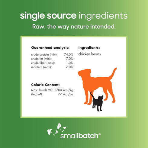 smallbatch Pets Premium Freeze-Dried Chicken Heart Treats for Dogs and Cats, 3.5 oz, Made in The USA