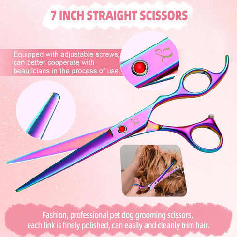 6 1 Dog Grooming Scissors,Rainbow Curved Chunkers Shears with Safety Round Tips,Sharp and Durable in Dog Scissors