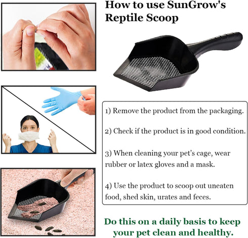 SunGrow Reptile Litter Scoop, Pointed Edge Shovel for Cat & Chicken Coop, Black, 1 Pc per Pack