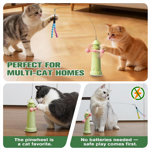 2 Interactive Cat Toy for Indoor Cats, Suction Cup Cat Wand Toy with Play Modes, Self-Play Enrichment Cat Toy, Enhanced