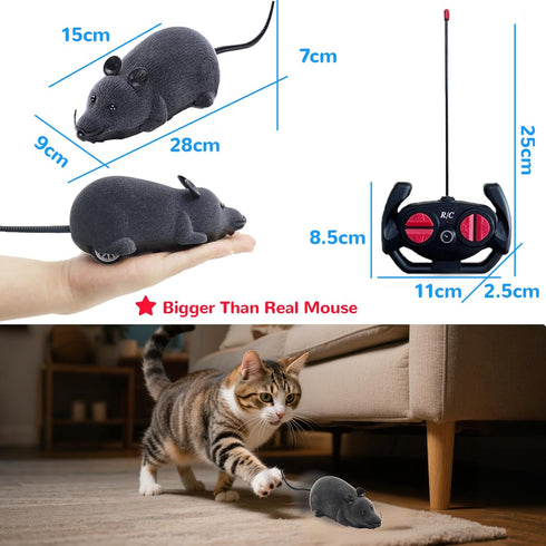 Pixibond Remote Control Rat Mouse Cat Toy Realistic RC Fake Rat Mouse Toy Flocking Wireless Funny Chasing Electronic