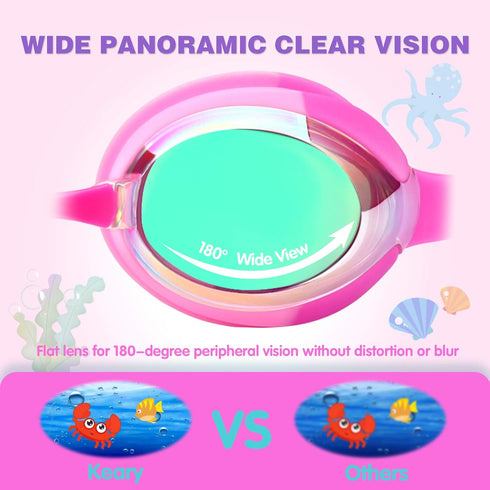 Keary Kids Swim Goggles for Toddler Youth (3-12), Anti-Fog Waterproof Clear Vision