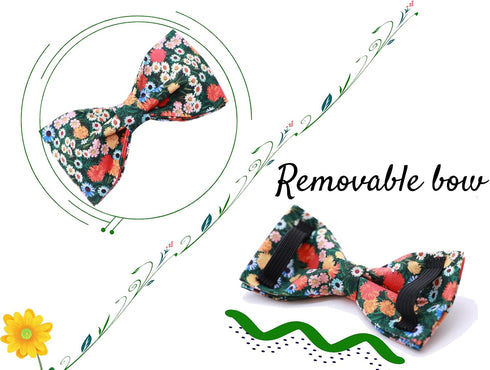 Floral Print Dog Collar by Lionheart glory, Adjustable Soft Collar with Bowtie for X-Small to Large Dogs