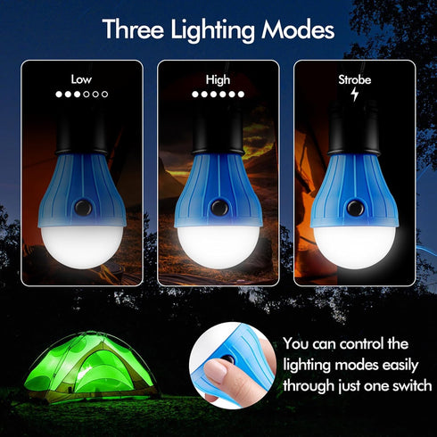 FLY2SKY Portable LED Tent Lamp, 4 Packs Blue Hook Hurricane Emergency Lights, Camping Tent Lanterns for Hiking