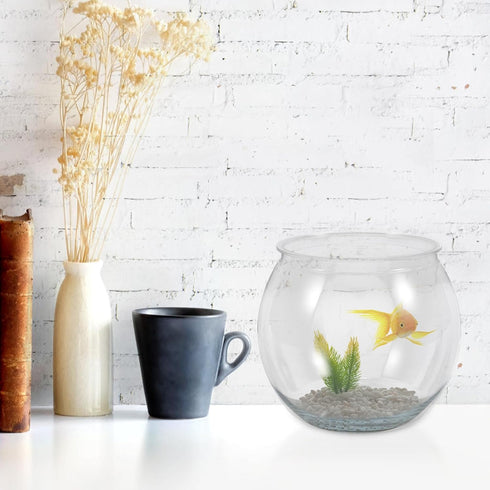 Small Glass Fish Bowl, Plastic Aquarium Goldfish Tank for Desktop Turtle Tank, Micro Landscape Decoration (16.5x16.5cm)