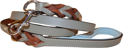 Leather Braided Dog Leash with Padded Handle, 4ft. x 1/2 Inch, Grey and Blue