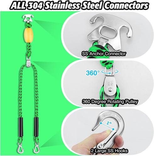 Heavy Duty Watersports Tow Harness - 6.4ft Boat Tow Rope with Stainless Steel D Rings & Quick Connector Clip