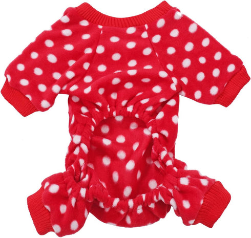 Polka Dots Dog Pajamas with Bow, Puppy Flannel Pjs for Christmas Small Dog Clothes