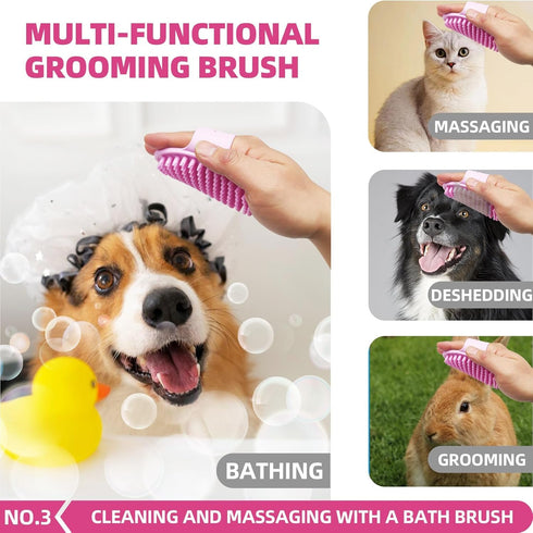 Set Bath Grooming Kit for Pets - Hair Brush with Towel, Washing Gloves, and Shampoo Scrubber Brush for Dogs and Cats