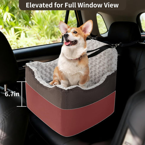Rosynee 6.7inch 2 Dog Car Seat for Small Medium Dogs - Elevated Dog Booster Car Seats wih Soft Rose Velvet, Washable