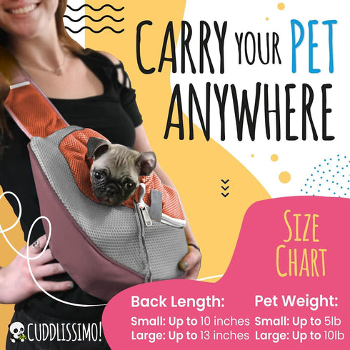 Pet Sling Carrier for Teacup & Toy Breed Puppies & Cats (Under 6lb) - Soft Pouch for Small Dogs, Red