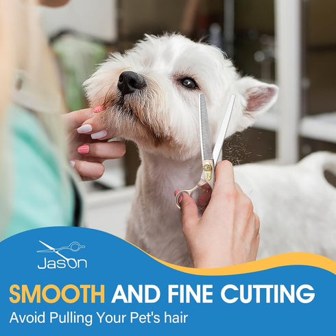 JASON 7.5" Dog Grooming Scissors - Professional Thinning Shear with 54 Teeth Japanese 440C Stainless Steel Blender