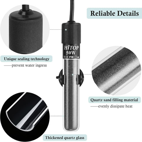 HITOP Mini Submersible Aquarium Heater, 50W Digital Heater for 5-15 Gallon Fish Tank