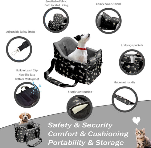 11 lbs) Cullaby Center Console Dog Car Seat for Small Dogs Chihuahua or Yorkie Anti-Anxiety Anti-Collapse Booster