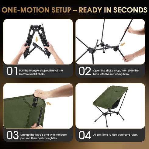 Backpacking 330 lbs MOON LENCE Portable Camping Chair, Lightweight Folding Hiking Chair, Plus Size Compact Yet, Support
