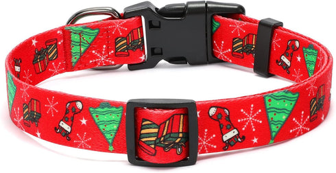 WHIPPY Christmas Dog Collar with Santa & Christmas Tree Pattern - Adjustable Collar for Small, Medium & Large Dogs