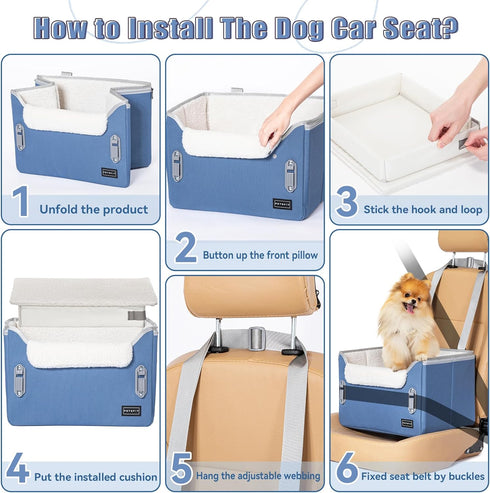 PETSFIT Dog Car Seats for Small DogsPatented Safety BucklesSafety TetherFoldable Travel Dog Booster Car Seat Reduces