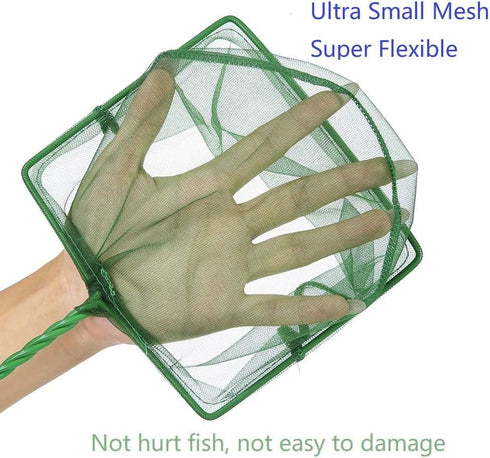 Aquarium Fishing Net, Fine Mesh Fish Tank Cleaning Tools with Plastic Handle Green 8 Inch