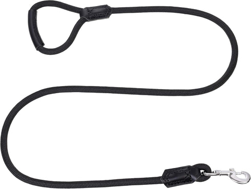 Mile High Life Premium Leather Dog Leash, Strong Rope Leash, Leather Handle, Zinc Alloy Clasp, 72 Inch (Black, Pack of