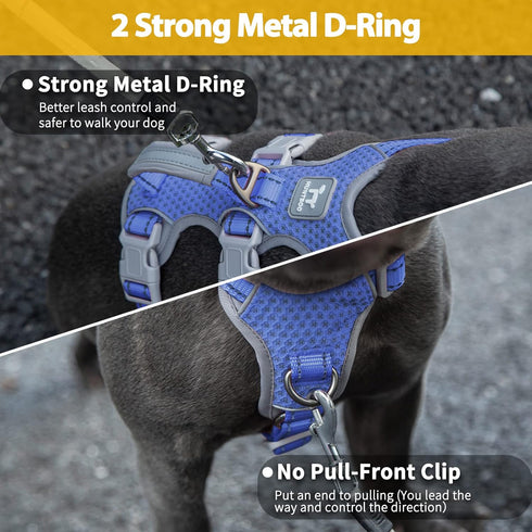 Escape Proof Dog Harness, Vista Blue L, No Pull Reflective Vest with Lift Handle, Adjustable with Front and Back Leash