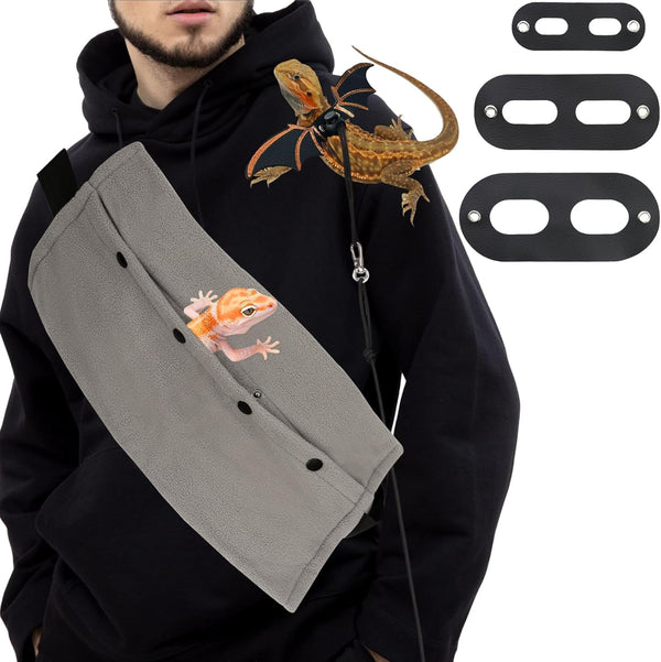 Bearded Dragon Sling Carriers with Leash Harness, Adjustable Harness with Leather Wings and Sling Bag for Outdoor Use