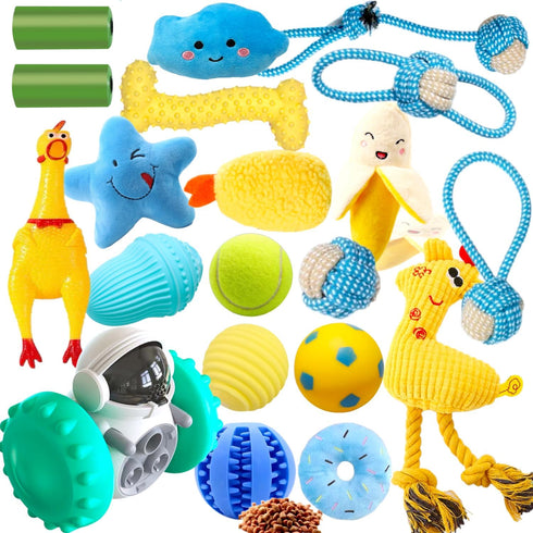 Generic 18 Pet Toy Platters Pieces - Robot Educational Strainer, Ball Toy, Teething Rope Knots
