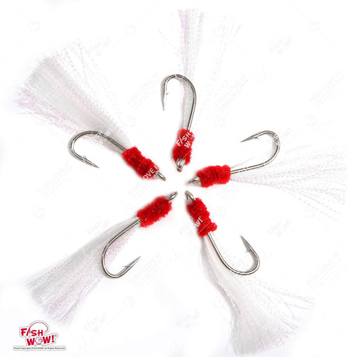50 7/0 Pieces unrigged Shrimp Flying Hooks with White Krystal Flash