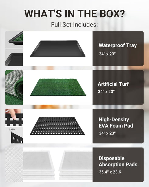 PREMJIN 34"x23" 6 Dog Grass Mat with Tray, Artificial Grass Pee Pads for Dogs Turf Toilet, Reusable Potty Pads for Dogs