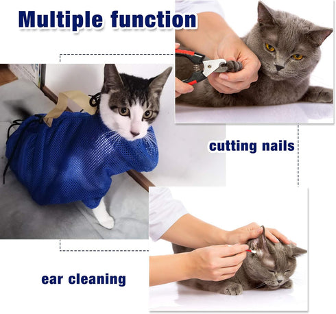 Weewooday 2 Pieces Cat Grooming Washer Mesh Bag - Adjustable Breathable Muzzles for Bathing and Nail Trimming